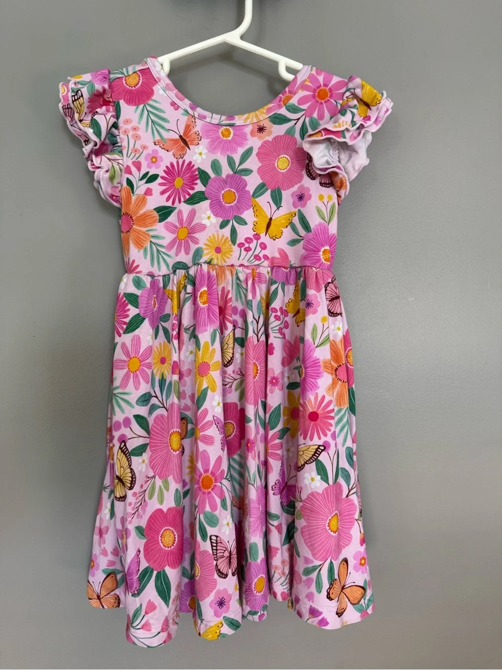 Little Sleepies Pink Floral & Butterfly Ruffle Dress - 2T
